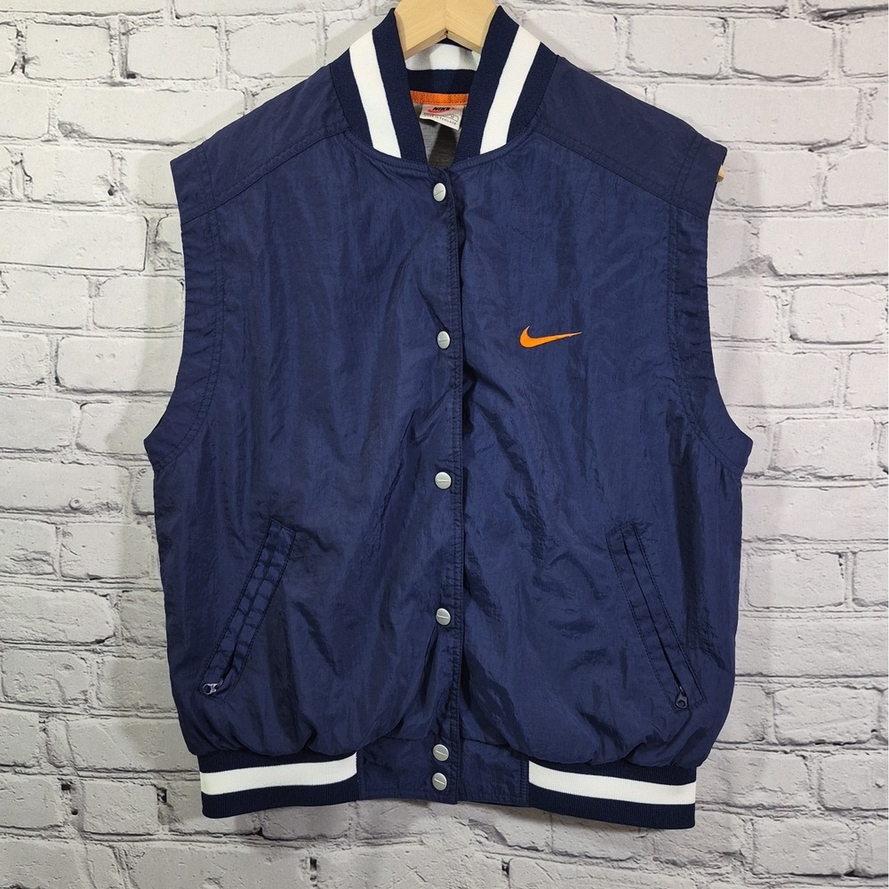 Vintage Nike Vest Womens M Blue Snap Front Lined Windbreaker Swoosh 90s Y2K